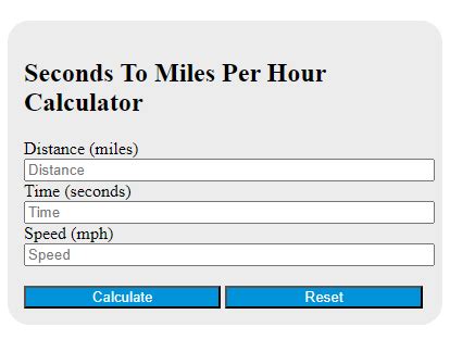 seconds to miles per hour.